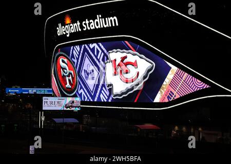 Las Vegas, NV, USA. 07th Feb, 2024. An exterior view of Allegiant Stadium taken from the Mandalay Bay parking garage in Las Vegas, NV. Christopher Trim/CSM (Credit Image: © Christopher Trim/Cal Sport Media). Credit: csm/Alamy Live News Stock Photo