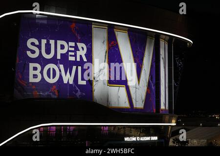 Las Vegas, NV, USA. 07th Feb, 2024. An exterior view of Allegiant Stadium taken from the Mandalay Bay parking garage in Las Vegas, NV. Christopher Trim/CSM (Credit Image: © Christopher Trim/Cal Sport Media). Credit: csm/Alamy Live News Stock Photo