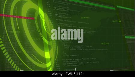 Image of processing circle over data processing on green background Stock Photo