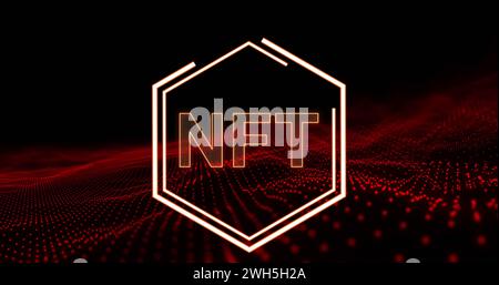 Image of nft in hexagon over black background with red glitter Stock Photo
