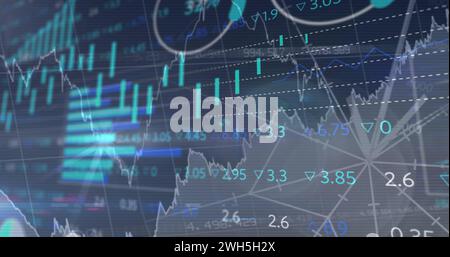 Image of data processing over blue background Stock Photo