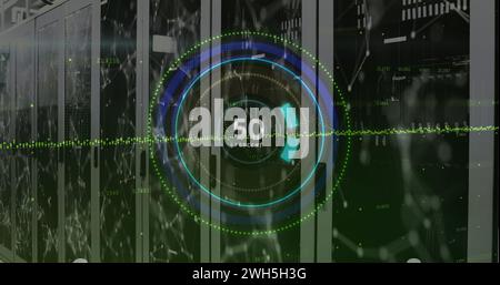 Image of processing circle with increasing numbers over servers Stock Photo
