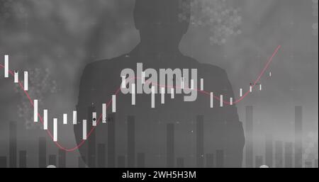 Image of data processing over silhouette of man Stock Photo