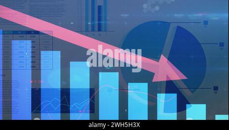 Image of data processing over blue background Stock Photo