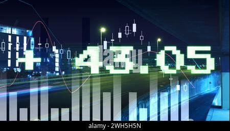 Image of data processing over cityscape Stock Photo