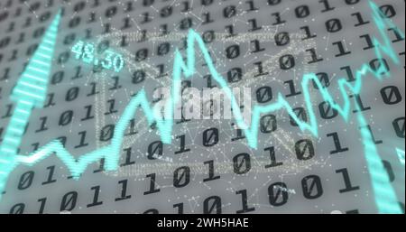 Image of financial data processing with graph and envelope icon on white background Stock Photo