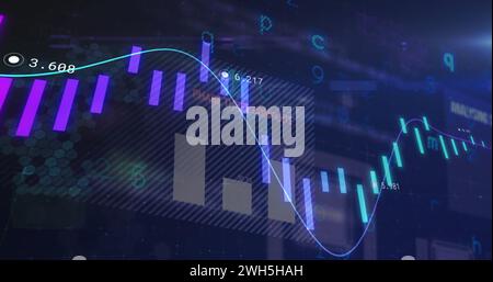 Image of data processing over blue background Stock Photo
