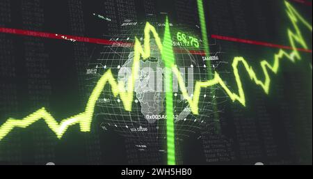 Image of data processing over globe Stock Photo