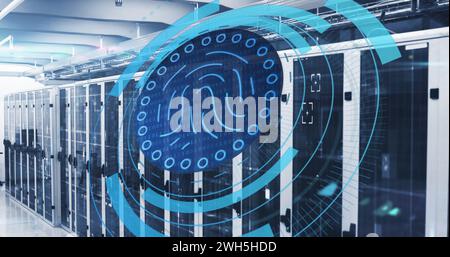 Image of fingerprint in circle over servers and data processing Stock Photo