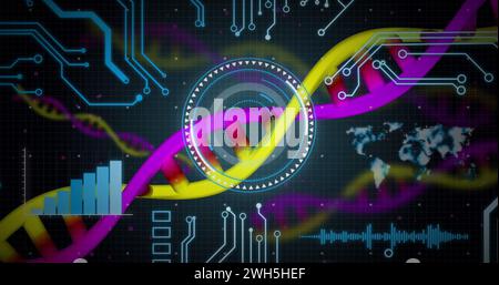 Image of medical data processing and processor socket over dark background Stock Photo