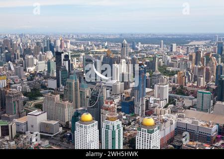 Bangkok, Thailand - September 17 2018: Aerial view of the Central Embassy, the Palladium IT Pratunam and other skyscrapers in Pathum Wan and Khwaeng M Stock Photo