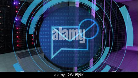 Image of email icon in circles over servers Stock Photo