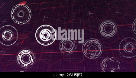Image of processing circles rotating in purple space Stock Photo
