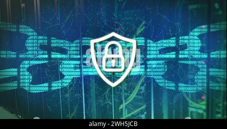 Image of padlock over server room Stock Photo