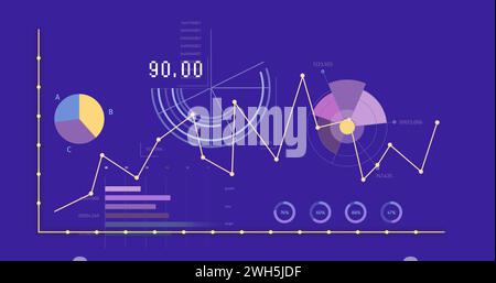 Image of statistics and data processing over blue background Stock Photo
