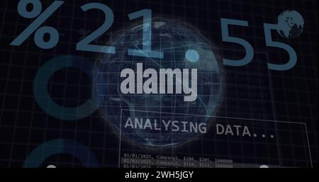 Image of statistics and data processing over globe Stock Photo