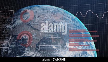 Image of statistics and data processing over globe Stock Photo