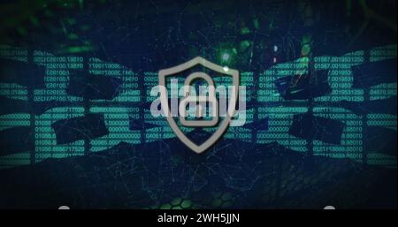 Image of padlock over server room Stock Photo