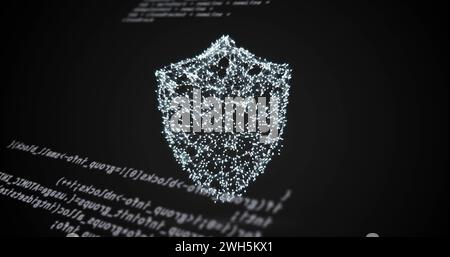 Image of web of connections over scientific data processing on black background Stock Photo