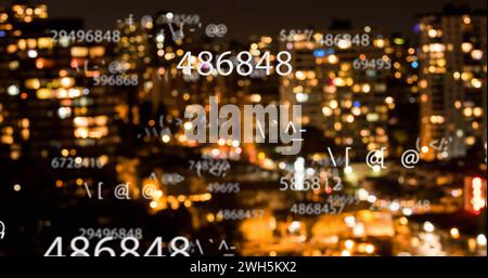 Image of scientific data processing over cityscape Stock Photo