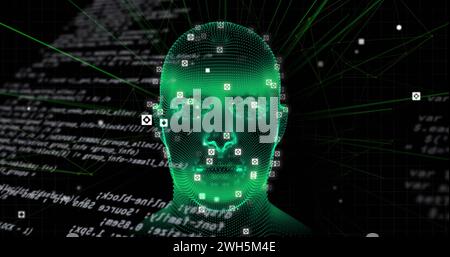 Image of data processing and digital human on black background Stock Photo