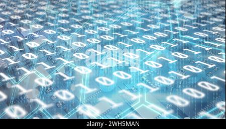 Image of binary coding numbers changing over blue background Stock Photo