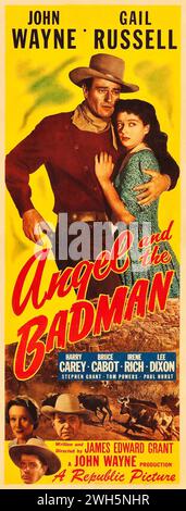 John Wane, Gail Russell - Angel and the Badman (Republic, 1947). Insert - Western - Vintage advertisement Stock Photo