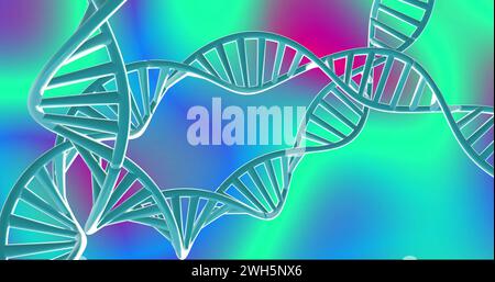 Image of dna strands spinning with glowing light trails background Stock Photo