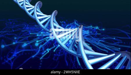 A digital illustration of a DNA double helix in blue hues Stock Photo