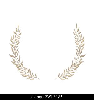 Watercolor drawing of a golden laurel wreath on white background. Hand drawn illustration. abstract bronze leaves. For design. invitations, cards, log Stock Photo