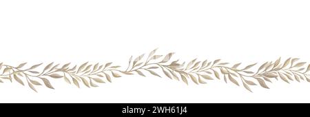 Golden floral pattern. Ornamental seamless border. Flowery swirls and flowers. Decorative design element for background. Stock Photo