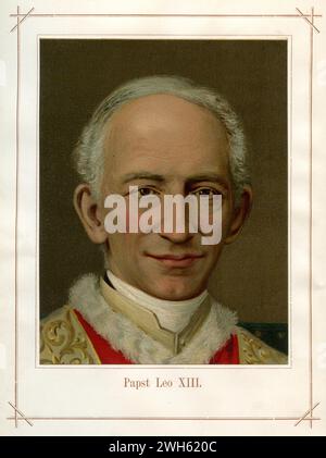 Vincenzo Gioacchino Pecci (1810-1903), Italian clergyman, served as Pope of the Roman Catholic Church from 1878 until 1903 ,  (religion history book, 1878), Leo XIII., eig. Vincenzo Gioacchino Pecci  (1810-1903), Italienischer Geistlicher, von 1878 bis 1903 Papst der römisch-katholischen Kirche Stock Photo