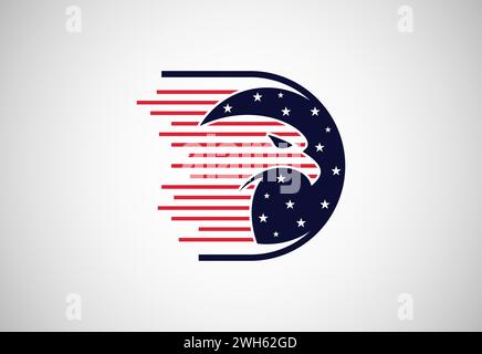 D letter with eagle symbol. American flag logo concept Stock Vector
