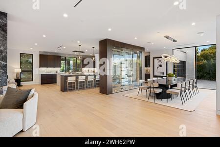 A spacious open-plan kitchen in a modern house Stock Photo