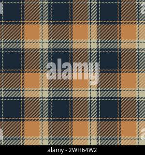 Plaid (tartan) seamless pattern. Gold, navy blue and khaki stripes. Scottish, lumberjack and hipster fashion style. Stock Vector