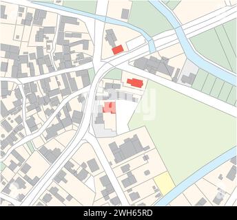 divided fictional cadastral map with streets and buildings Stock Vector