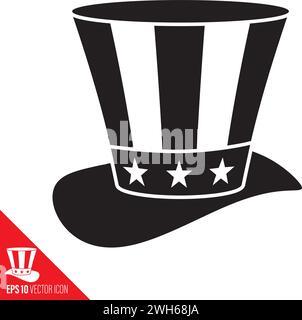 High hat with stars and stripes decor glyph icon vector illustration for Uncle Sam Day on September 13 Stock Vector