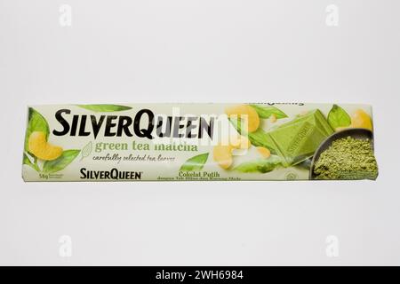 Close up a pack of Silverqueen Green Tea Matcha Chocolate isolated on white background Stock Photo