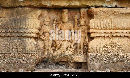 Carving Sculptures of Hindu Deities on the Bhima Kichak Temple, Malhar, Bilaspur, Chhattisgarh, India. Stock Photo