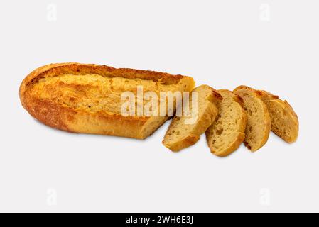 Sliced loaf of durum wheat semolina bread  isolated on white with clipping path included Stock Photo