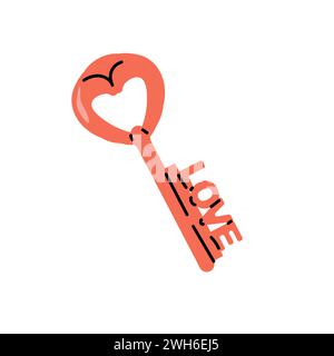red key with love lettering decoration doodle design. Vector illustration for love day Stock Vector