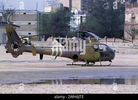 6th March 1991 A British Army Air Corps Gazelle AH.Mk1 helicopter, on the ground, in Kuwait City. Stock Photo