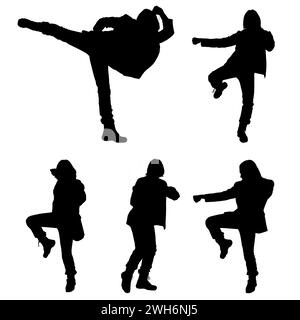 Silhouettes of karate fighter man in activity Stock Photo