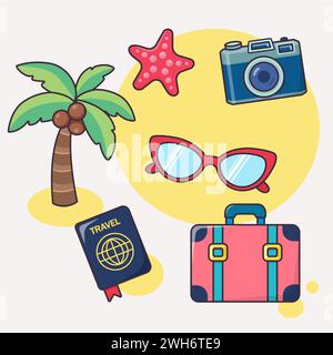 Set of summer elements. Travel, vacation clipart. Vector illustration. Stock Vector