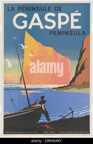 Vintage Travel Poster from the Province of Quebec Tourism board for the Region of the Gaspe Peninsula Stock Photo