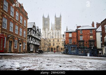 8th February 2024. Lincoln Cathedral in the snow 8 Feb 2024 Credit: Phil Crow/Alamy Live News Stock Photo