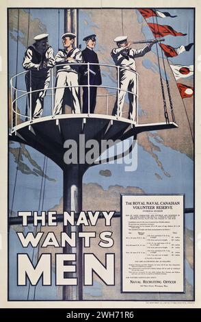 War Recruitment Poster, Canada:  The Navy Wants Me circa 1910s Stock Photo