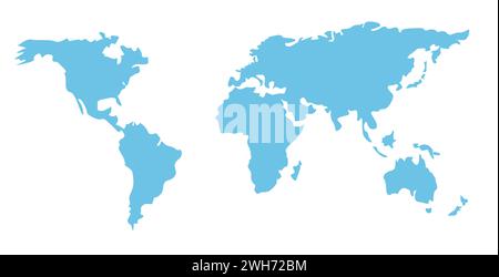 A simplified blue world map vector illustration with clear outlines of continents on a plain background Stock Vector