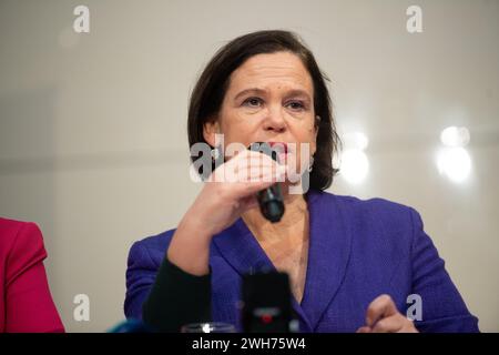 London, UK. 08 Feb 2024. Pictured: President of Sinn Fein Mary Lou McDonald speaks at a press conference organised by the The Foreign Press Association at The Royal Over-Seas League. Credit: Justin Ng/Alamy Stock Photo