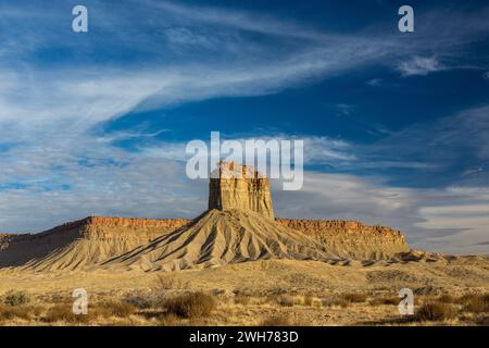 Chimney Rock on the Ute Mountain Indian Reservation near the Four Corners area of southwestern Colorado. Stock Photo